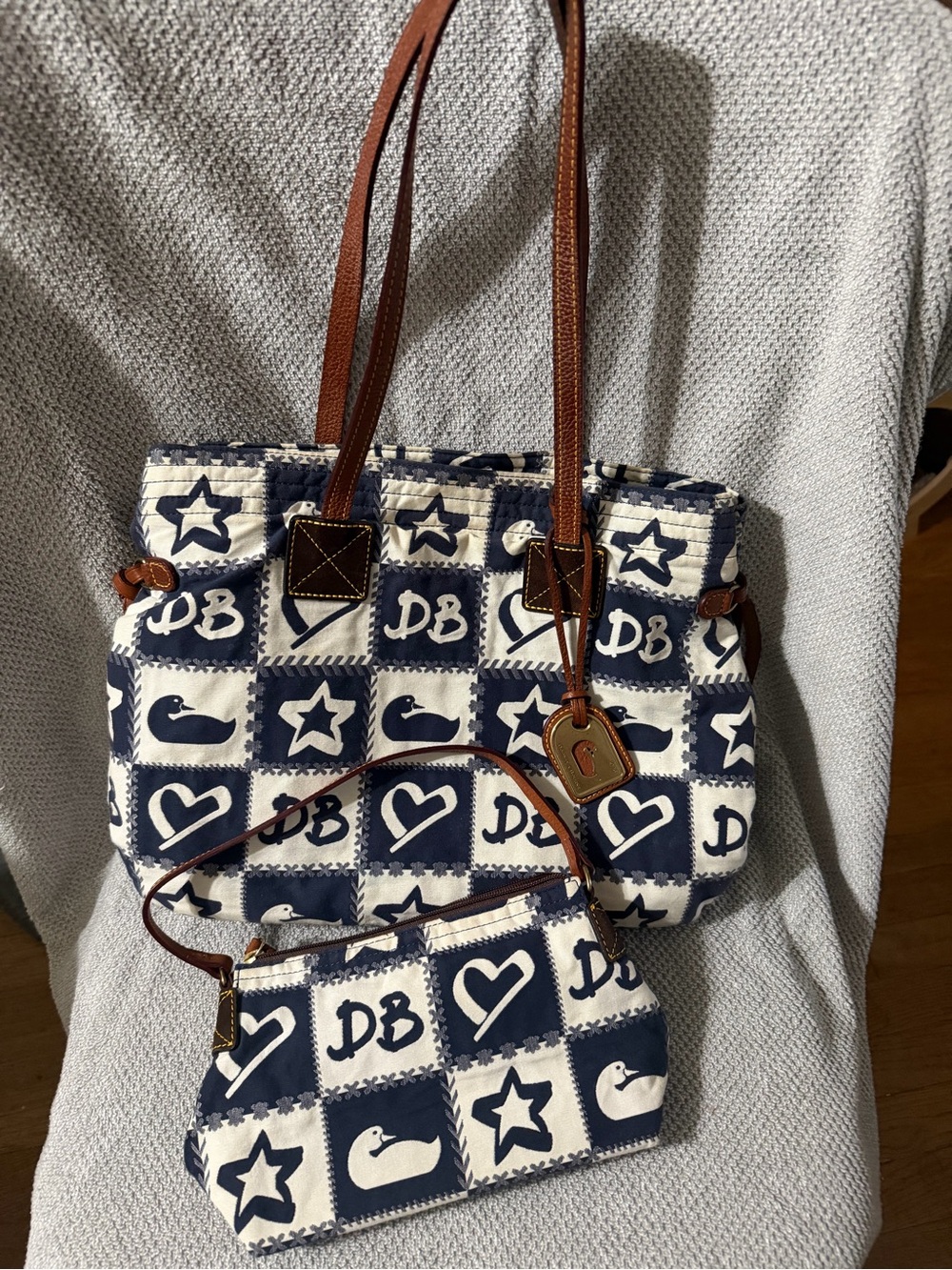 Dooney & Burke Navy & White Tote with Matching Wristlet